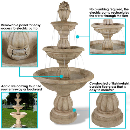 Sunnydaze 3-Tier Cornucopia Outdoor Water Fountain, 61 Inch Tall