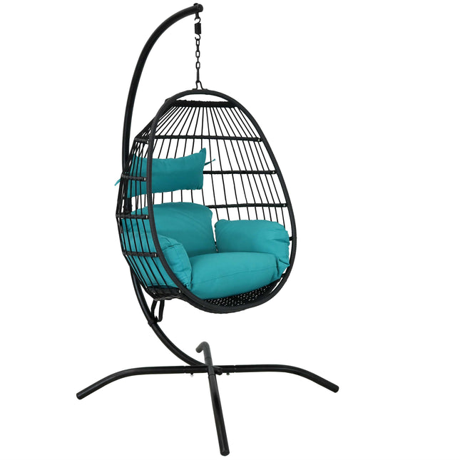 Sunnydaze Dalia Steel Hanging Egg Chair with Cushions and Steel Stand, 81 Inches Tall