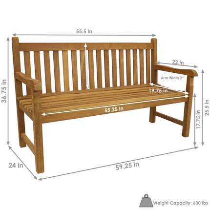 Sunnydaze  Solid Teak Outdoor Bench - Light Brown Wood Stain Finish - Mission Style - 59 Inches Long