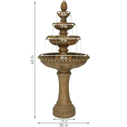Sunnydaze Large 4-Tier Eggshell Outdoor Water Fountain with LED Lights, 65 Inch Tall, Perfect for Patio or Yard
