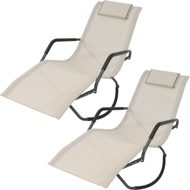 Sunnydaze Outdoor Folding Rocking Chaise Lounge Chair with Headrest Pillow