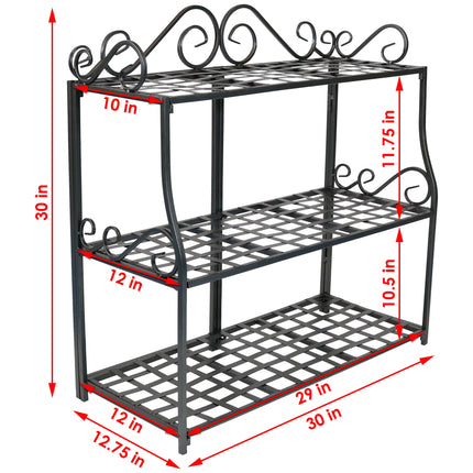 Sunnydaze 3-Tier Metal Iron Plant Stand with Decorative Scroll Design