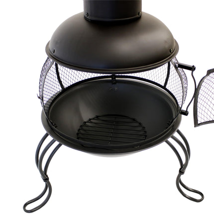 Sunnydaze Black Steel Wood-Burning Outdoor Chiminea Fire Pit with Rain Cap, 66-Inch