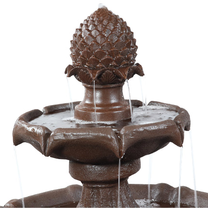 Sunnydaze 2-Tier Pineapple Solar Fountain with Battery Backup, Rust Finish, 46 Inch Tall