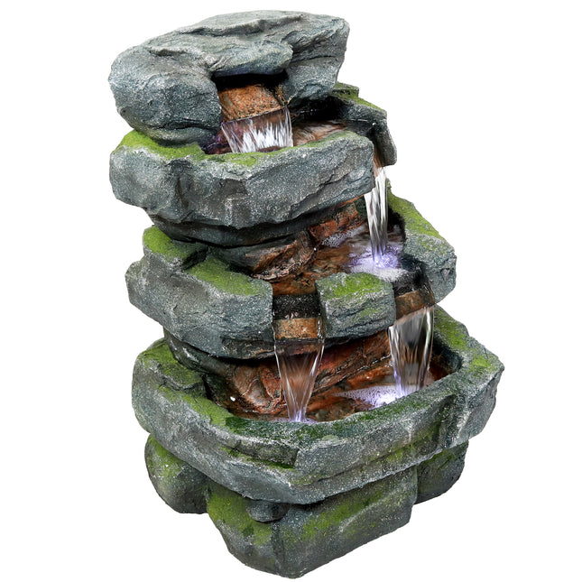 Sunnydaze Outdoor Electric Tiered Stone Waterfall with LED Lights, 24 Inch Tall