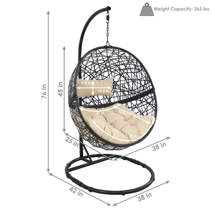 Sunnydaze Jackson Hanging Egg Chair with Steel Stand and Cushions, 81-Inch