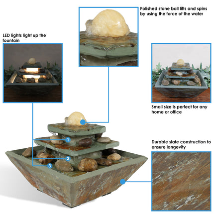 Sunnydaze Ascending Slate Tabletop Water Fountain with LED Light