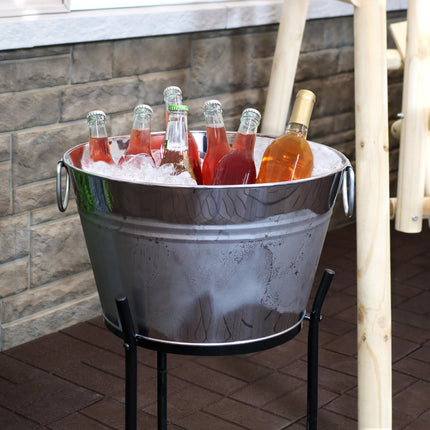 Sunnydaze Ice Bucket Drink Cooler with Stand and Tray for Parties, Stainless Steel