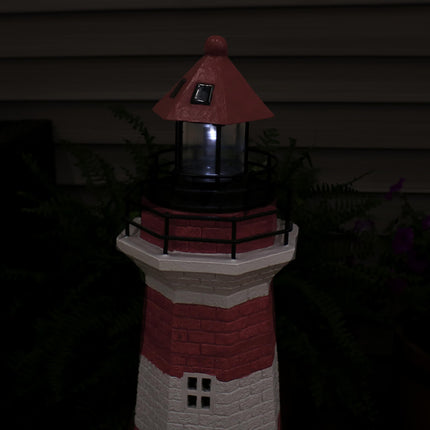 Sunnydaze Solar Striped LED Lighthouse Outdoor Decor, 36 Inch Tall