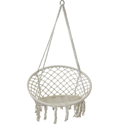 Sunnydaze Hammock Chair Bohemian Macrame Hanging Netted Swing with Seat Cushion and Tassels - Mounting Hardware Included - Indoor or Outdoor Use
