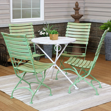 Sunnydaze Cafe Couleur Shabby Chic Chestnut Wooden Folding Bistro Table and Chairs, 5-Piece Set
