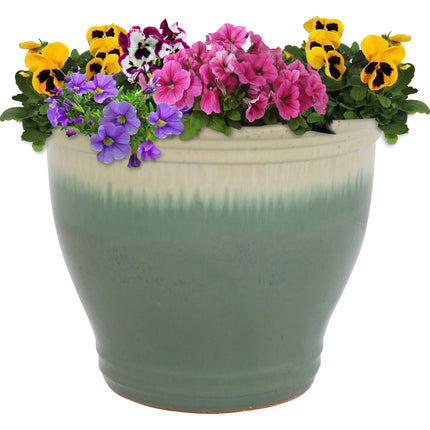 Sunnydaze Studio Ceramic Flower Pot Planter with Drainage Holes - High-Fired Glazed UV and Frost-Resistant Finish - Outdoor/Indoor Use