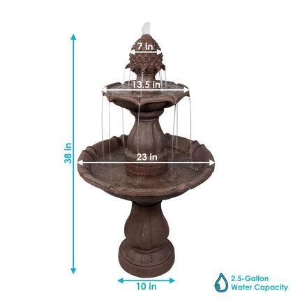 Sunnydaze 2-Tier Curved Plinth Outdoor Water Fountain, 38 Inch Tall