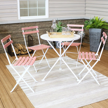 Sunnydaze Classic Cafe Chestnut Wooden Folding Bistro Table and Chairs, 5-Piece Set