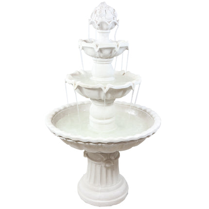 Sunnydaze Four-Tier White Electric Water Fountain with Fruit Top, 52 Inch Tall