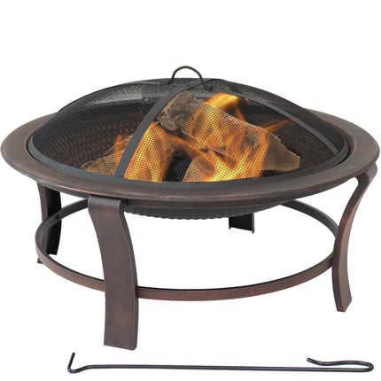 Sunnydaze Elevated Outdoor Fire Pit Bowl, Wood Burning Firebowl with Spark Screen, 29-Inch