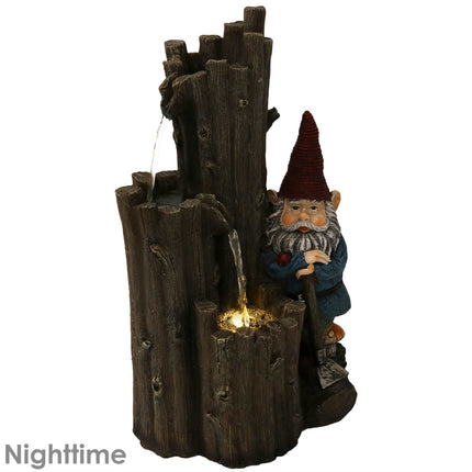 Sunnydaze Resting Gnome Outdoor Water Fountain with LED Light, 17-Inch