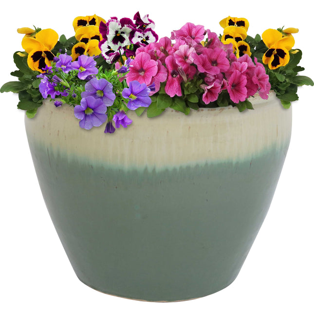 Sunnydaze Chalet Ceramic Flower Pot Planter with Drainage Holes - High-Fired Glazed UV and Frost-Resistant Finish - Outdoor/Indoor Use -15-Inch