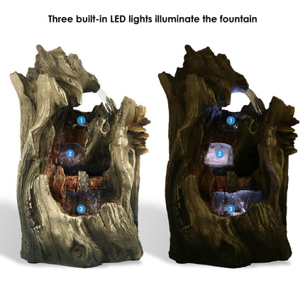 Sunnydaze Cascading Caves Waterfall Tabletop Fountain with LED Lights, 14 Inch Tall
