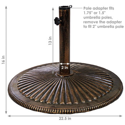 Sunnydaze Round Cast Iron Heavy Duty Patio Umbrella Base with Ridged Design, 22-Inch Diameter