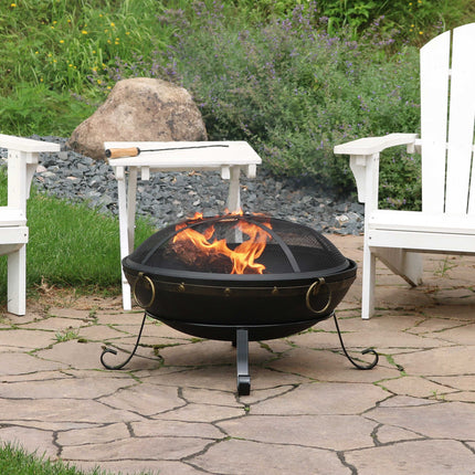 Sunnydaze Victorian Steel Outdoor Wood Burning Fire Bowl, 25-Inch Diameter