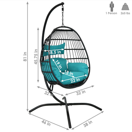 Sunnydaze Dalia Steel Hanging Egg Chair with Cushions and Steel Stand, 81 Inches Tall