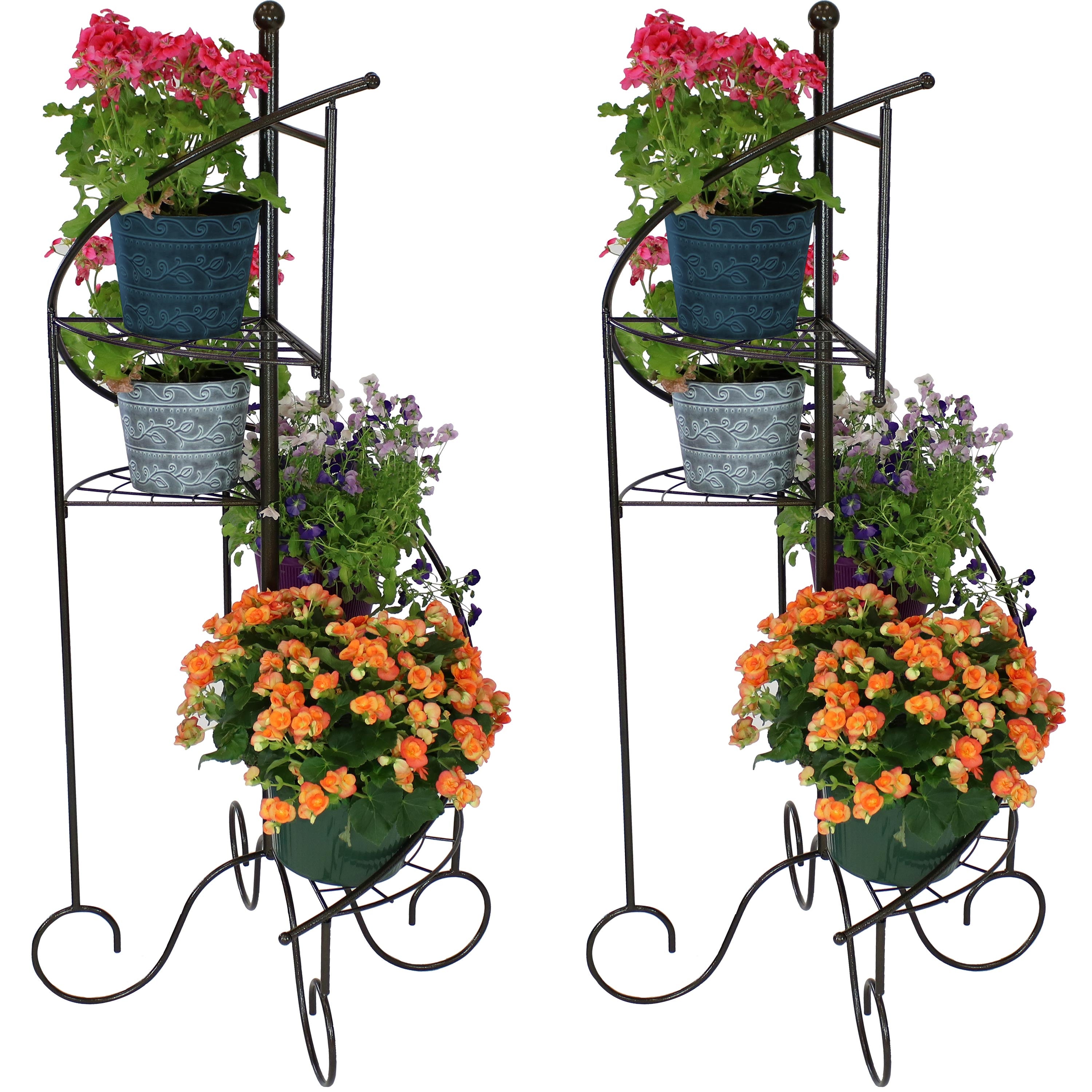 spiral plant rack Sunnydaze 4-Tier Spiral Staircase Iron Plant Stand, Set of 2