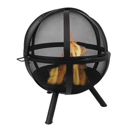 Sunnydaze Black 30 Inch Sphere Flaming Ball Fire Pit with Protective Cover