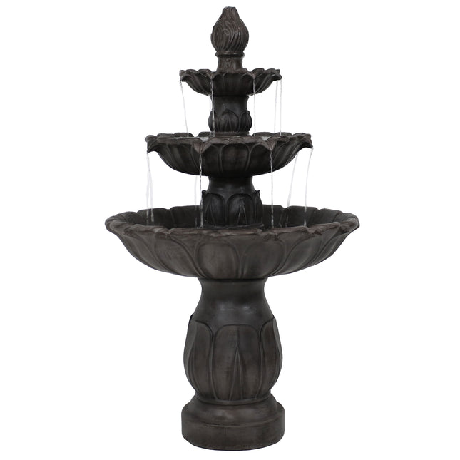 Sunnydaze Classic Tulip 3 Tiered Outdoor Water Fountain, Dark Brown, 46 Inch Tall