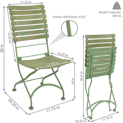 Sunnydaze Cafe Couleur European Chestnut Wooden Folding Dining Chair, Portable, Green, Compact Side Chair Set