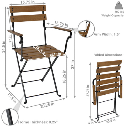 Sunnydaze Basic European Chestnut Wooden Folding Small Bistro Dining Armchair - Portable, Compact Side Chair