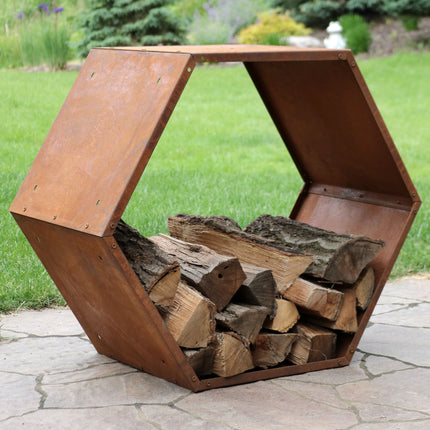 Sunnydaze 30-Inch Hexagon Rustic Honeycomb Firewood Log Rack