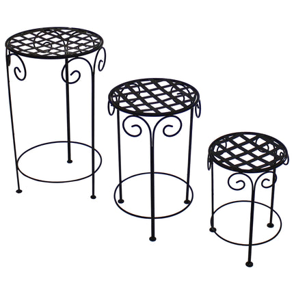 Sunnydaze Metal Iron Plant Stand with Scroll Design, Set of 3, Black