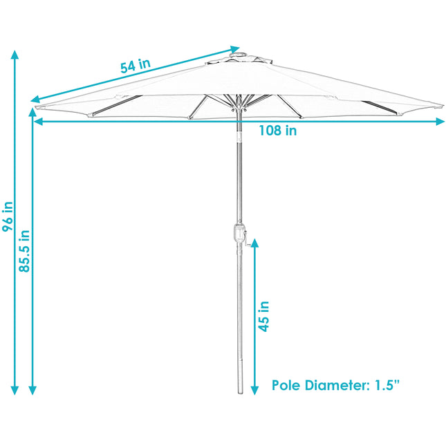Sunnydaze Solar Powered LED Lighted Patio Umbrella with Tilt & Crank, 9 Foot