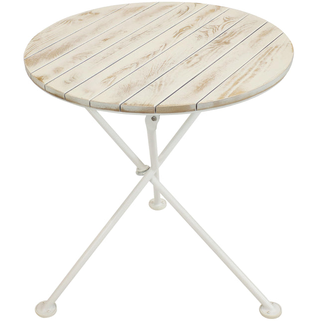 Sunnydaze French Country European Chestnut Wood White Round Bistro Table, 28-Inch Round