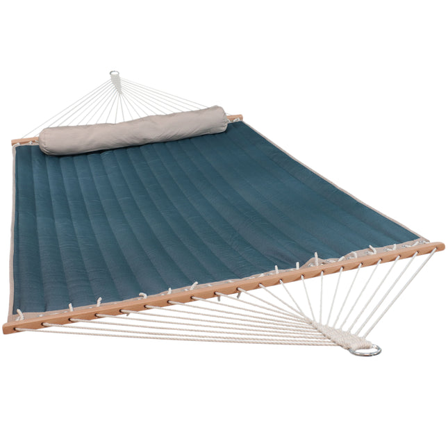 Sunnydaze Quilted Designs Double Fabric 2 Person Hammock with Spreader Bars and Pillow
