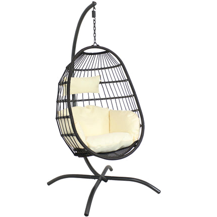 Sunnydaze Penelope Hanging Egg Chair with Seat Cushions and Stand - 78-Inch