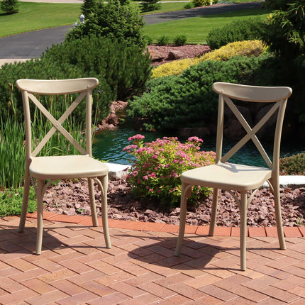 Sunnydaze Bellemead All-Weather Plastic Patio Dining Chair - Commercial Grade - Crossback Design  - Indoor or Outdoor Use