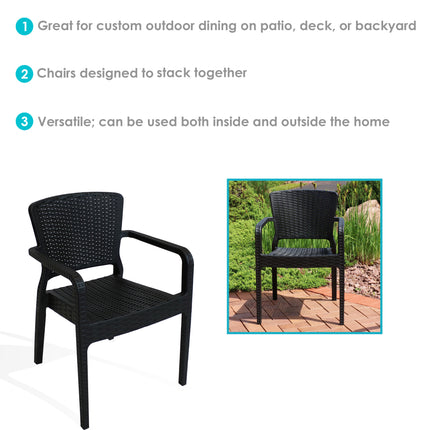 Sunnydaze Segonia Plastic Outdoor Dining Chair - All Weather Faux Wicker Rattan Design Armchair - Commercial Grade - Indoor/Outdoor Use - Choose Color and Quantity