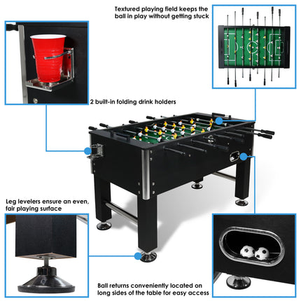 Sunnydaze 55 Inch Foosball Game Table with Drink Holders