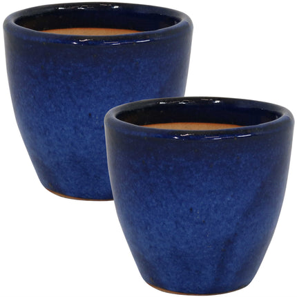 Sunnydaze Resort Set of 2 Ceramic Flower Pot Planter with Drainage Hole - High-Fired Glazed UV and Frost-Resistant Finish - Outdoor/Indoor Use