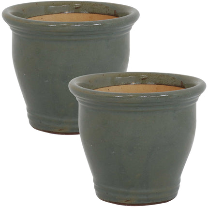 Sunnydaze Studio Set of 2 Ceramic Flower Pot Planter with Drainage Hole - High-Fired Glazed UV and Frost-Resistant Finish - Outdoor/Indoor Use