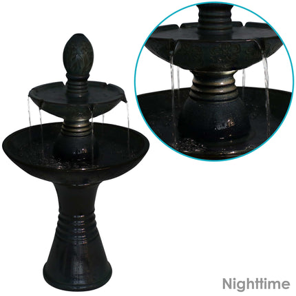 Sunnydaze Double Tier Outdoor Ceramic Water Fountain with LED Lights, 38-Inch