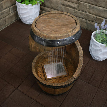 Sunnydaze Spiraling Barrel Outdoor Water Fountain with LED Lights, 25-Inch