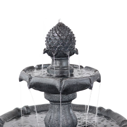 Sunnydaze 2-Tier Pineapple Solar Fountain with Battery Backup, Black Finish, 46 Inch Tall