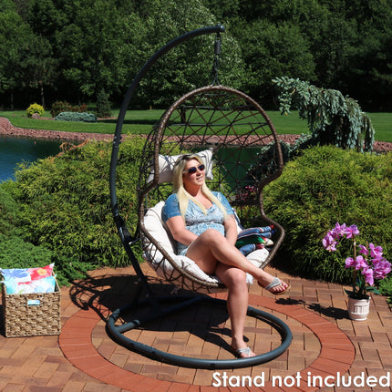 Sunnydaze Danielle Hanging Egg Chair, Resin Wicker Basket Design, Outdoor Use, Includes Cushion