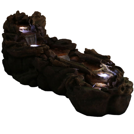 Sunnydaze Flowing Driftwood Falls Outdoor Water Fountain with LED Lights, 8-Foot Long