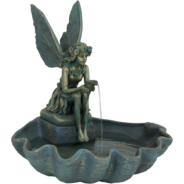 Sunnydaze Fairy Shell Outdoor Water Fountain, 30 Inch Tall