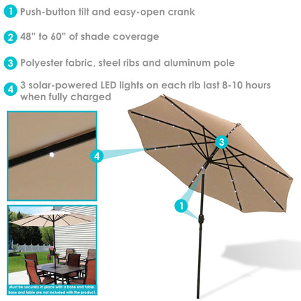 Sunnydaze Solar Powered LED Lighted Patio Umbrella with Tilt & Crank, 9 Foot
