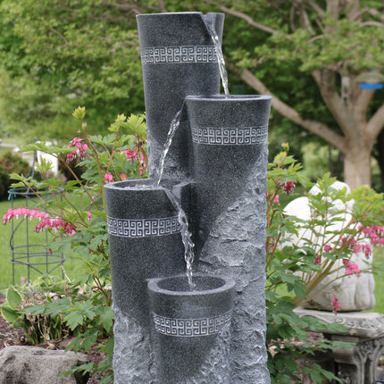 Sunnydaze 4-Tier Staggered Pillars Outdoor Water Fountain with LED Lights, 41-Inch Tall